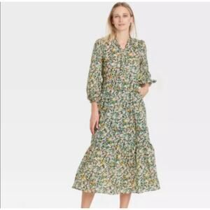 Who What Wear- Green Floral Midi Dress Cottagecore Boho Romantic Prairie Size M